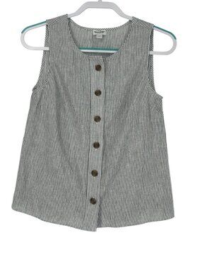 J.Crew Coastal Chic Striped Tank Top XXS Linen Cotton Button Front Ivory Black